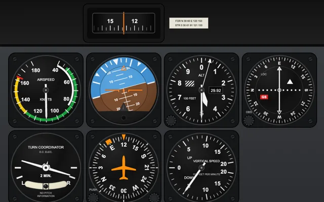 Classic six-pack instrument panel in a right turn